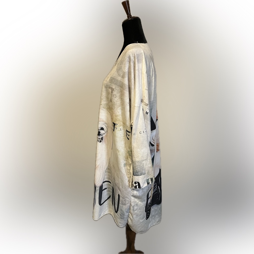 Grey Violet Black and White Graphic Fashionista Tunic size OS - Picture 4 of 13